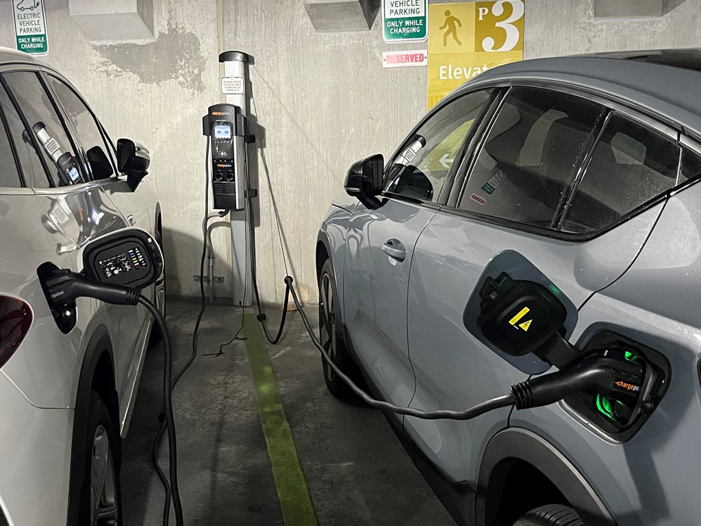 electric vehicles at charging station