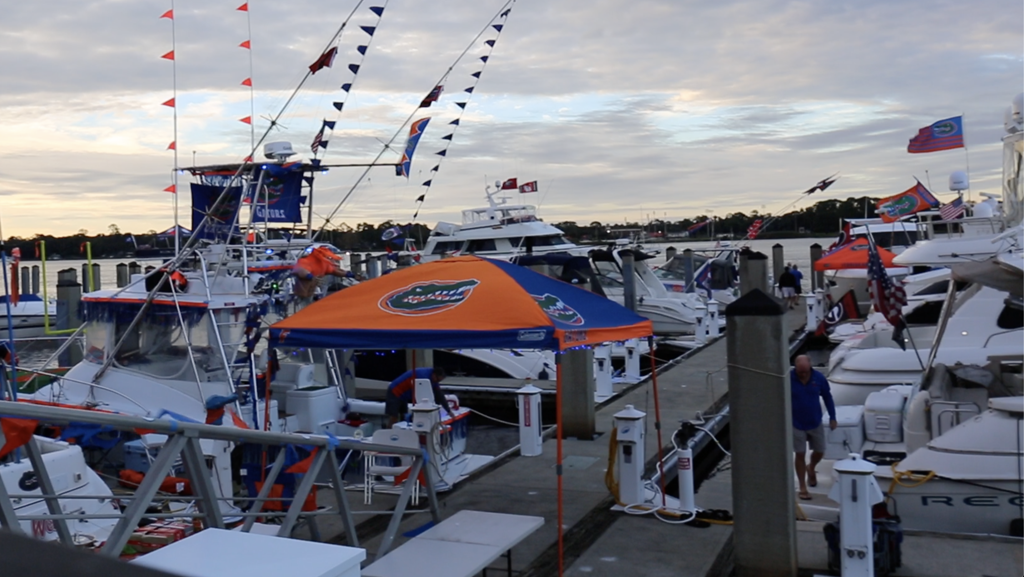 Tailgating tents set up in Metro Park