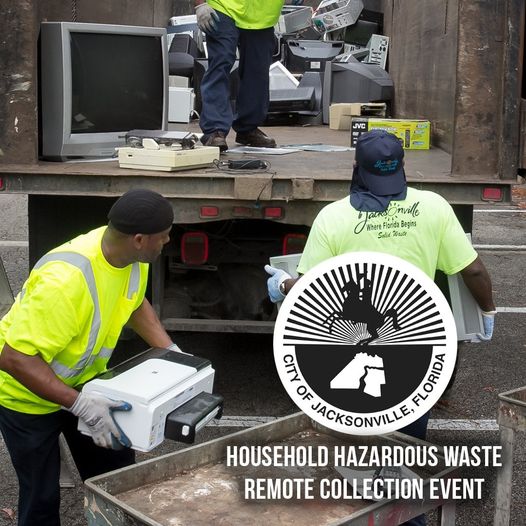 Men loading household hazardous waste into truck