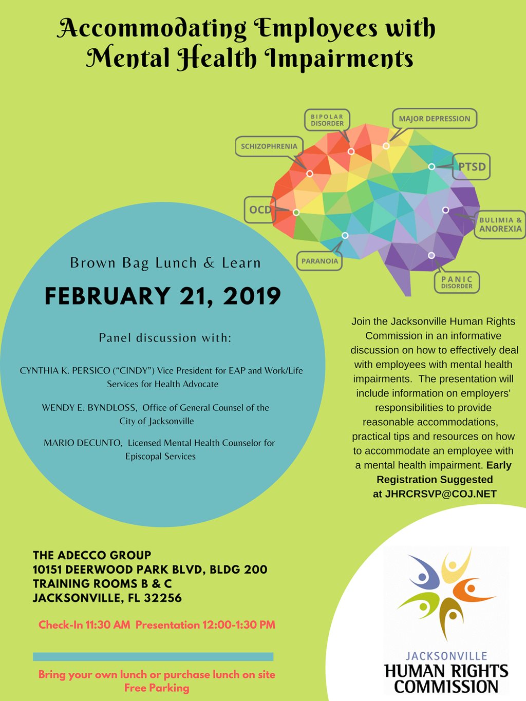 Posted for the Accomodating Employees with Mental Health Impairments Lunch & Learn on Feb. 21, 2019