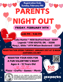 Red and white flyer with hearts