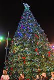 Christmas tree lit at night