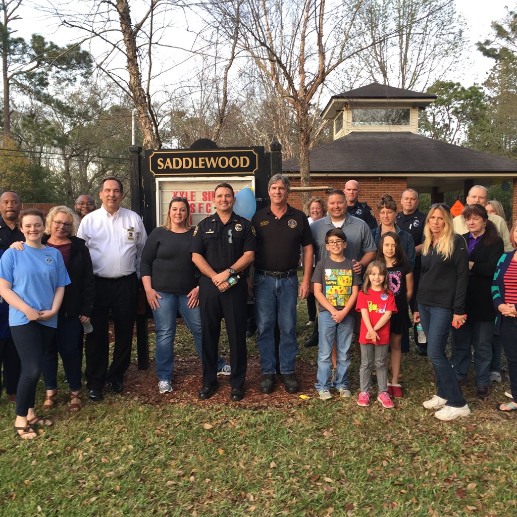 March 3, 2017 photo of Council Member Al Ferraro, Sheriff Mike Williams, and residents of the Saddlewood Subdivison at a neighborhood walk. 