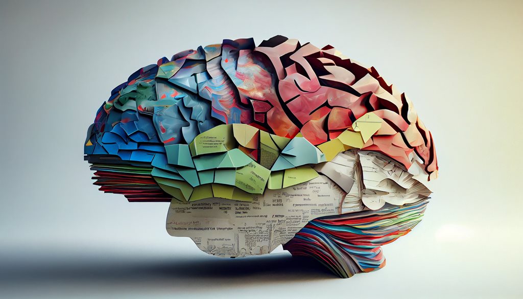 Human brain with paper colors