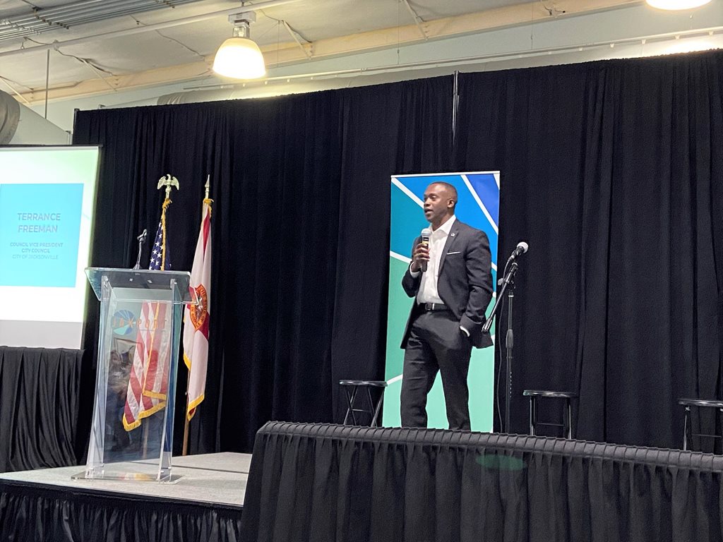 Photo of City Council Vice President Terrance Freeman speaking at small business appreciation day.   