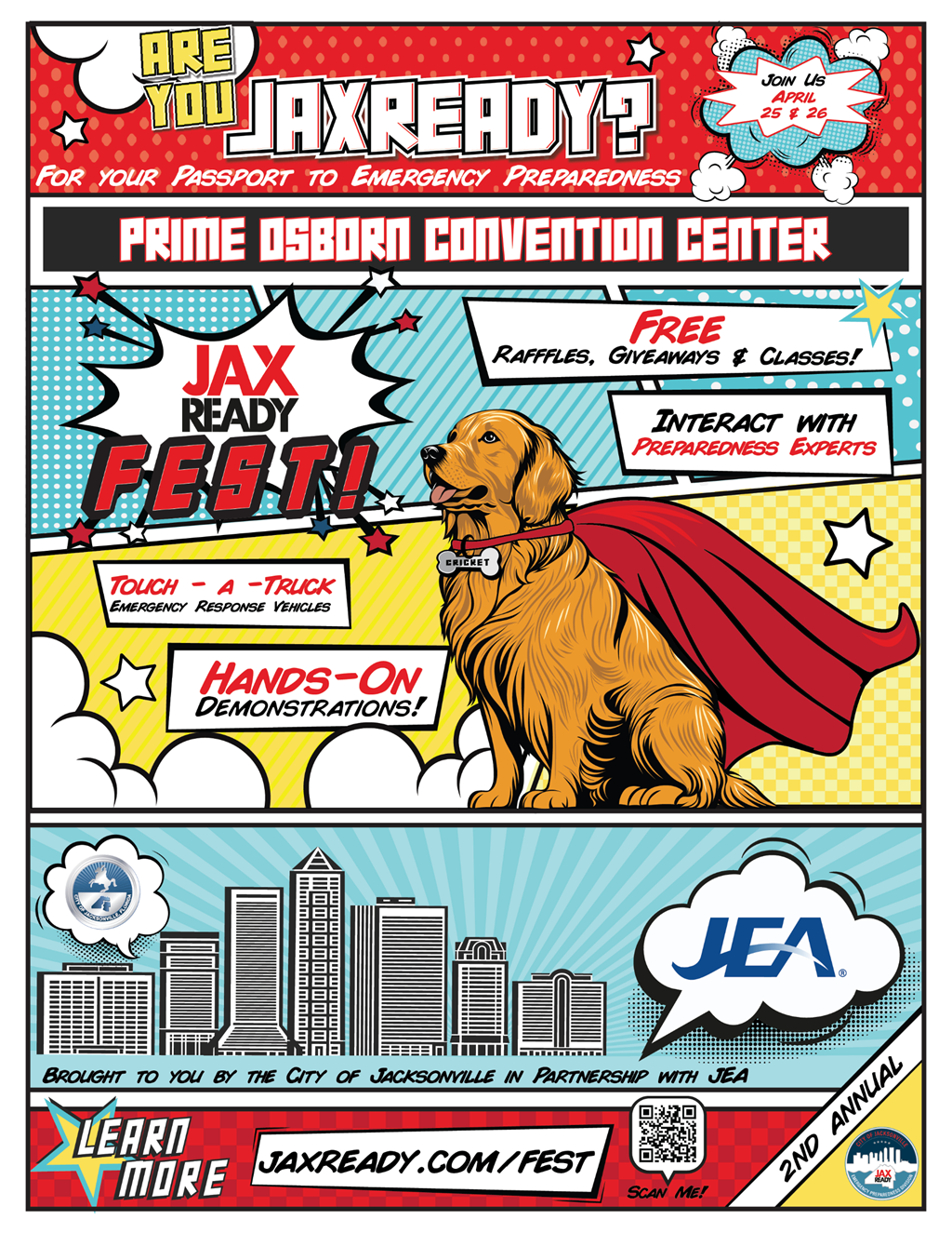 jaxready fest poster in comic book style