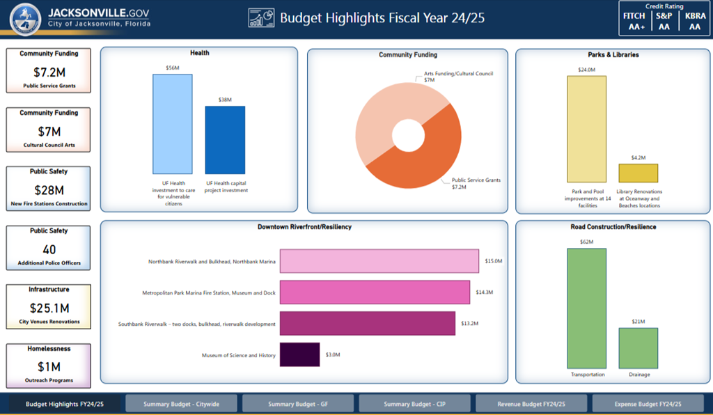 Budget dashboard with charts and pie graphs