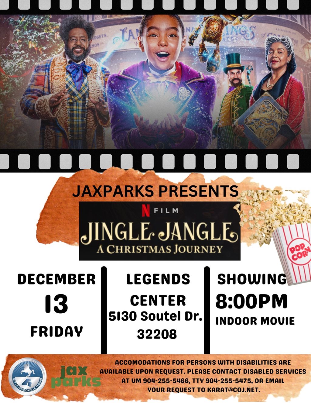 Jingle Jangle indoor movie night flyer