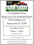 There will be a free food distribution at VA Outpatient Clinic on Tuesday, November 6th. Food is first come, first served. Please bring bags or containers to help carry multiple bags of food. 