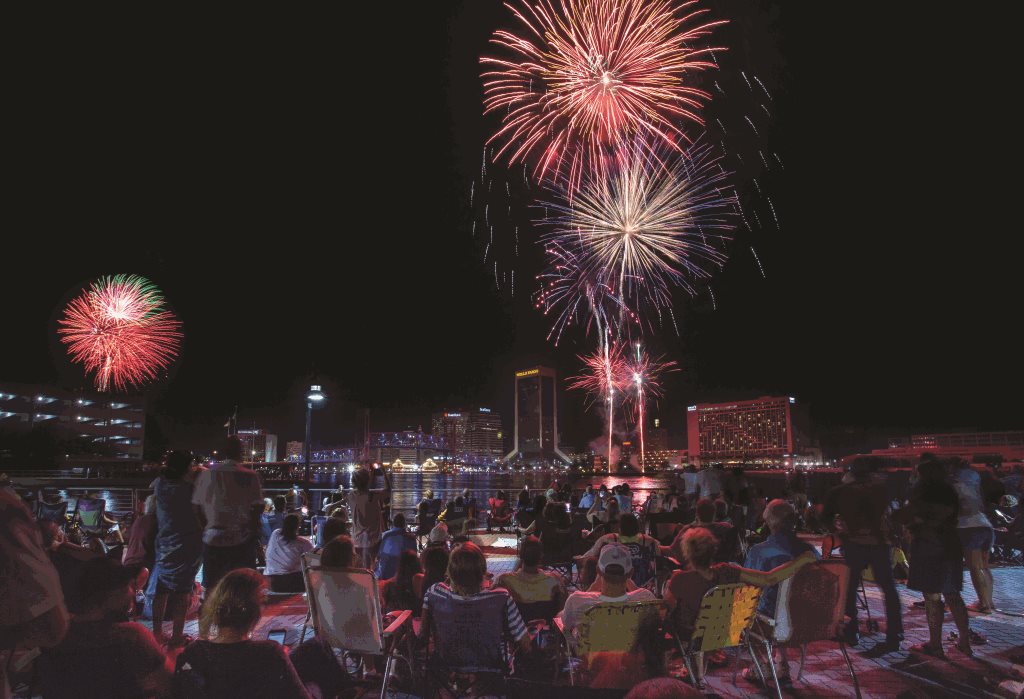 Crowd gathered on southbank to watch fireworks