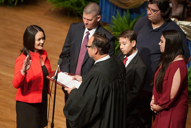 June 29, 2017 photo of Council President Anna Brosche at the 2017-2018 City Council Leadership Ceremony.