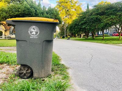 recycling cart on street curb