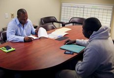 A veteran receiving career counseling at City Hall.