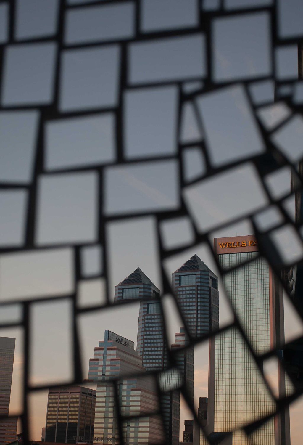 downtown jacksonville buildings reflected in mirror