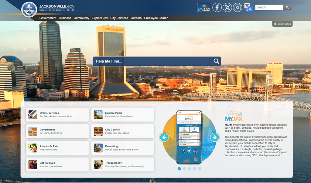 screengrab of jacksonville.gov homepage