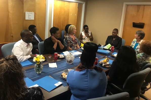 August 21, 2018 photo of Council Member Garrett Dennis at a tour of the Volunteers in Medicine facility. 