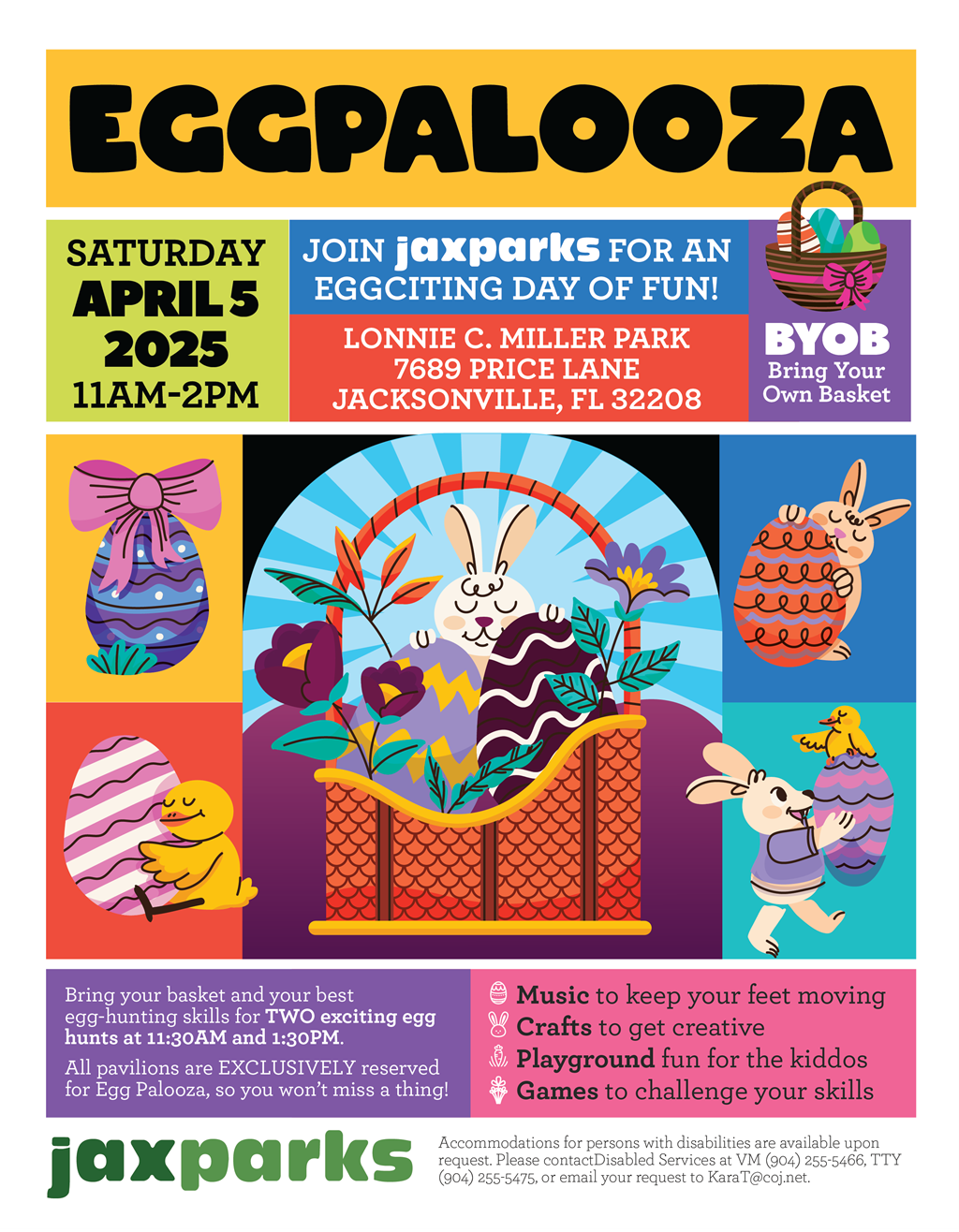 Colorful flyer with Easter Eggs and bunnys