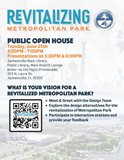 multicolor flyer with QR code and background of met park