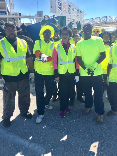 May 6, 2017 photo of Council Member Joyce Morgan with volunteers at the Annual Tire and Sign Buyback. 