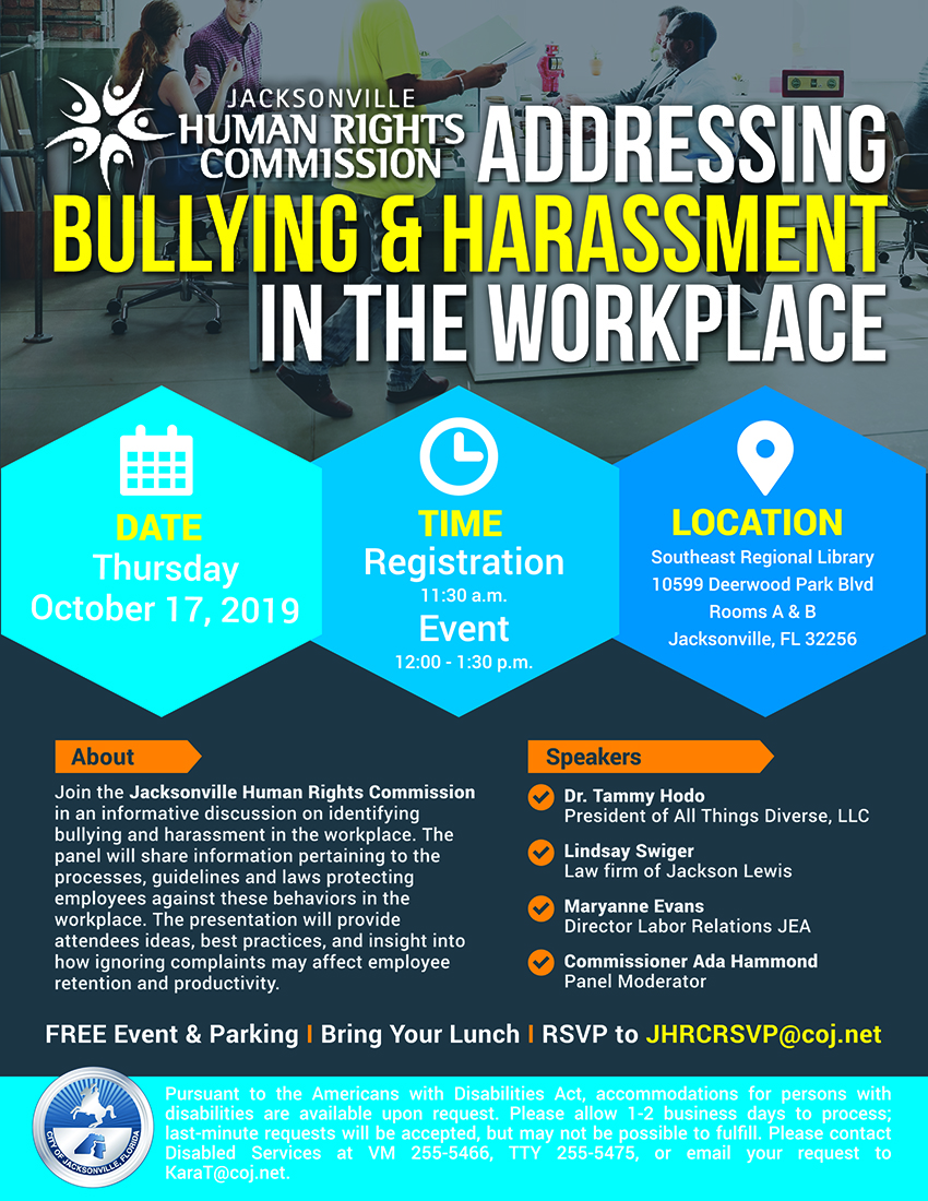 JHRC Flyer: Addressing  Bullying and Harassment in the Workplace