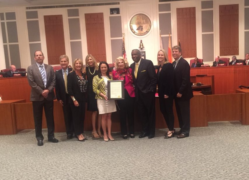 November 14, 2017 photo of Council President Anna Brosche presenting a resolution to Pam Paul in honor of her 80th birthday.