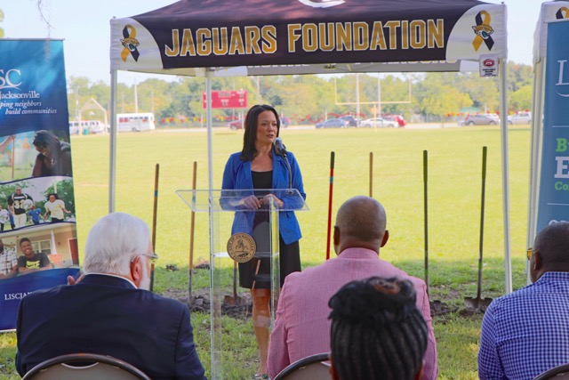 July 20, 2017 photo of Council President Anna Brosche at the groundbreaking of the Kooker Park Initiative.