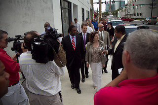 Photo of Council Member Lori Boyer and Mayor Alvin Brown with members of the San Marco business community and members of the media.