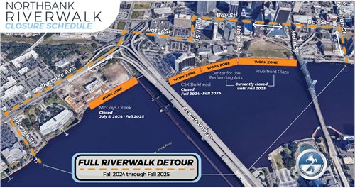 Northbank Riverwalk Closure Schedule map