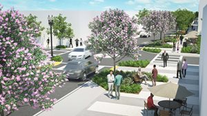 park street road project rendering - people walking on sidewalks