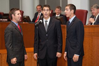 Photo of Council President Clay Yarborough's brothers-in-law singing the National Anthem.