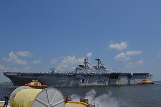 Photo of the USS Iwo Jima arriving at Naval Station Mayport.