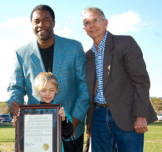 Photo of Council Member Doyle Carter and Mayor Alvin Brown with Luke Akerstrom.
