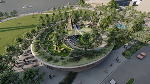 riverfront plaza project rendering - overhead view of park